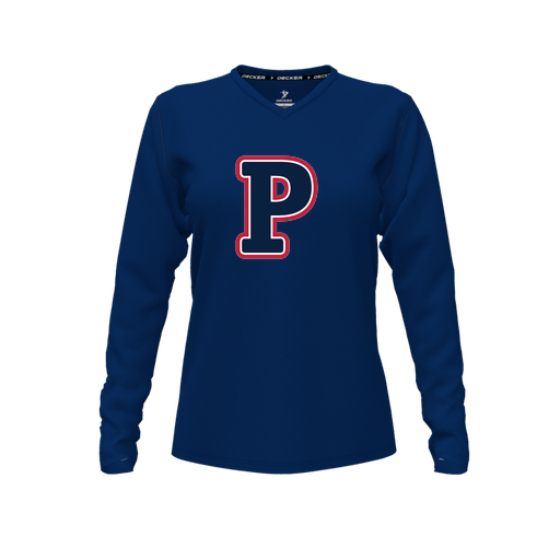 [CUS-DFW-TEES-CMF-VNK-LSL-NVY-FYXS-LOGO3] Decker Comfort T-Shirt (Female Youth XS, Navy, V Neck, Logo 3, Long Sleeve)