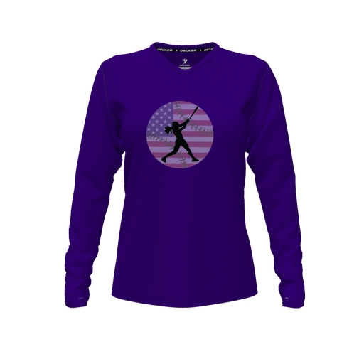 [FTLVPTPP-FYXS-LOGO2] Decker Performance T-Shirt (Female Youth XS, Purple, V Neck, Logo 2, Long Sleeve)